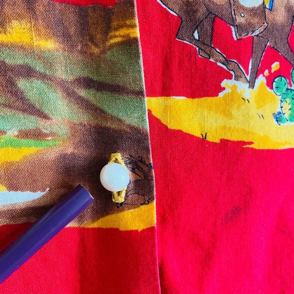 Vintage Western Print Girls Cotton Lace Collar Dress Flaw Size 5 - Picture 3 of 10